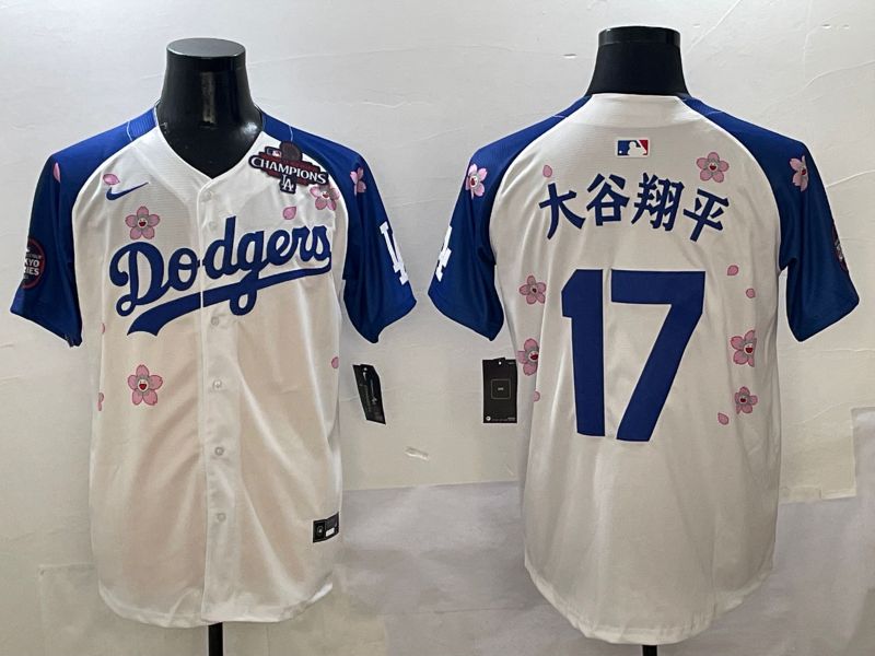 Men Los Angeles Dodgers 17 Ohtani White Blue Sakura Edition 2025 Nike MLB Jersey style 5